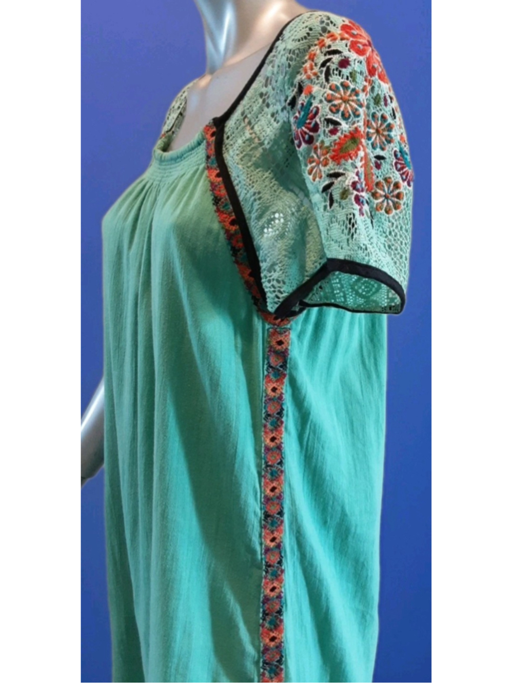 DOUBLE D RANCH-Chic Cotton Boho Beauty-Mint Green-Embroidered Crochet Lace-MED - Picture 6 of 16